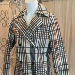 Something Navy Water Resistant Plaid Glossy Trench Coat